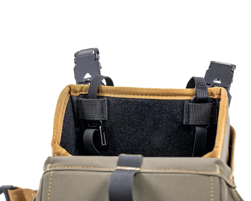 Close-up of the Quick Releases Bino Harness with straps and buckles on a white background