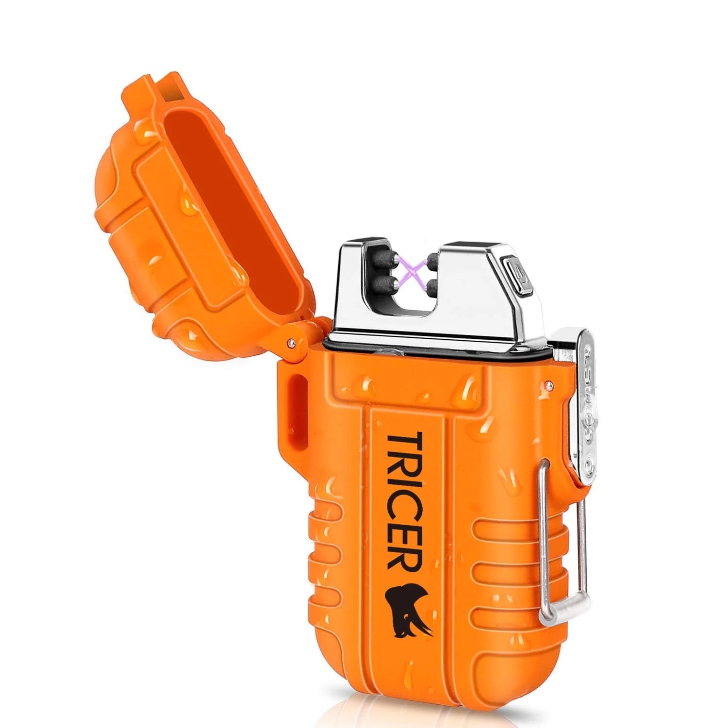 Orange lighter with 'TRICER' branding on a white background